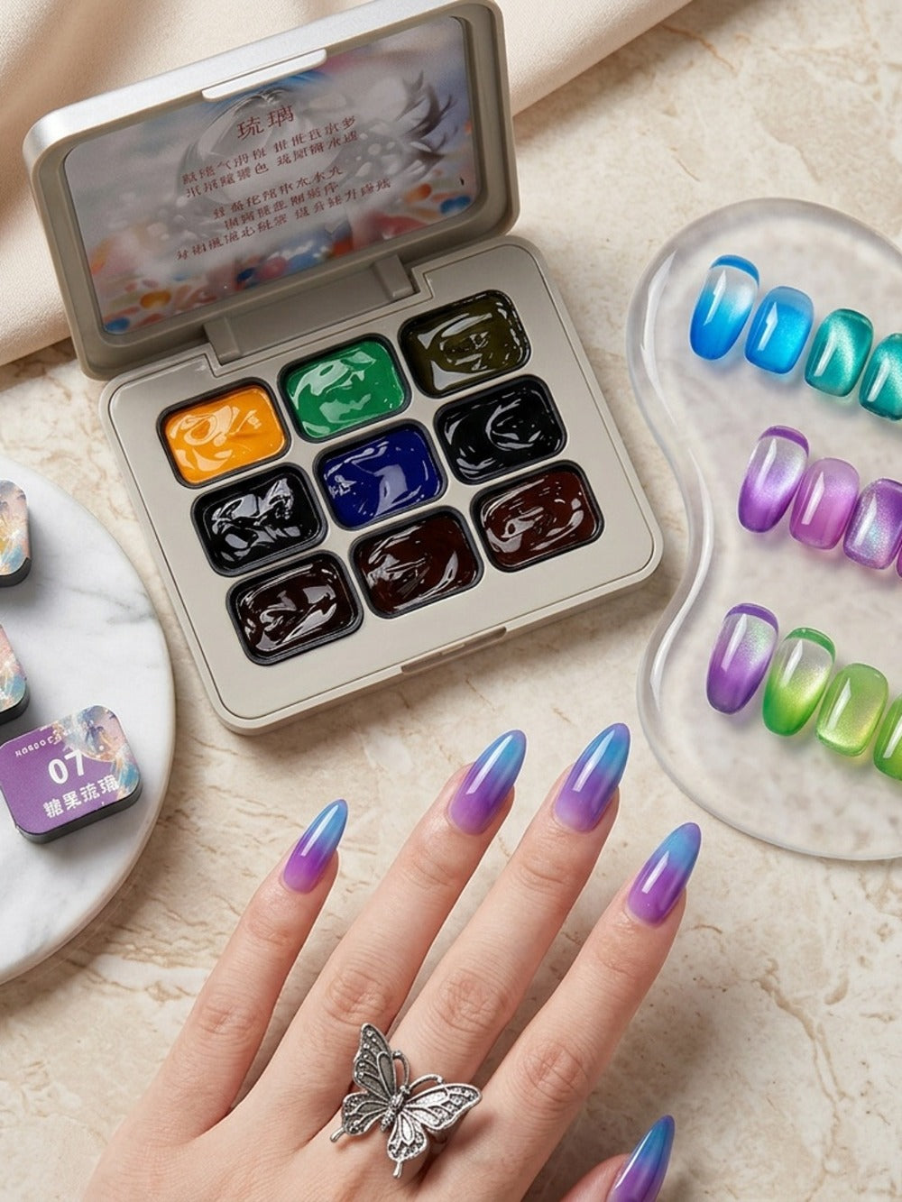 Candy Glass Gel Nail Polish Set 9 Colors Gradient Effect — Fall Winter Shades Translucent Glass-Like Finish Long-Lasting Durable Nail Art for Salon & Home Manicure Gift Women