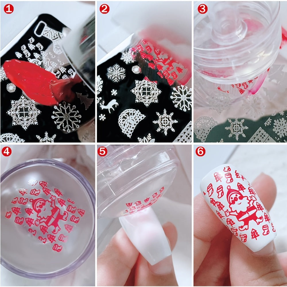 Nail Stamping Plate Set 9Pcs with 7 Mixed Design Stainless Steel Plates – Complete Nail Art Stamp Kit with Stamper & Scraper for Floral Geometric Abstract DIY Manicure Printing, Reusable Beginner & Pro Nail Decoration