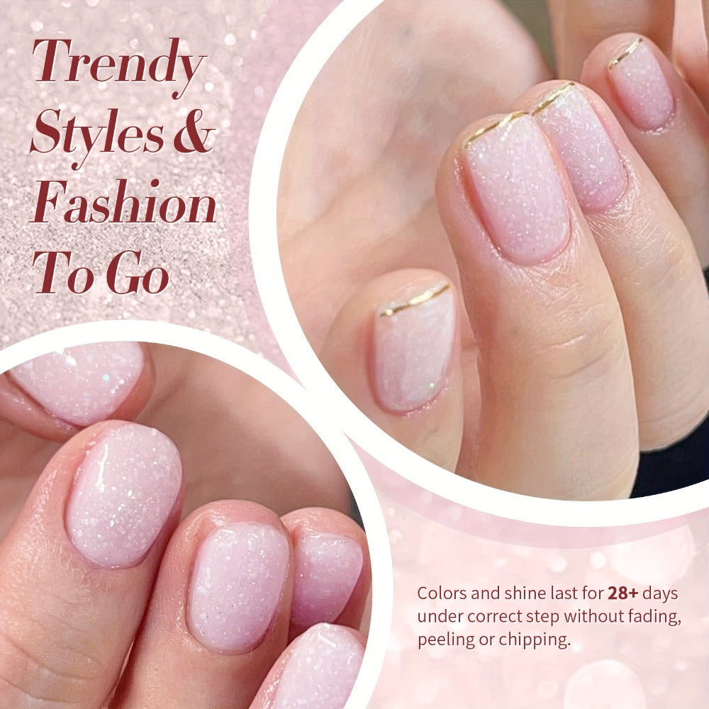 Snow Jelly Shimmer Gel Nail Polish 2pcs BORN PRETTY Semi-Permanent Soak-Off LED UV Gel Varnish Nude Pink White Glitter Long-Lasting Chip-Resistant Salon-Quality Manicure 0.34oz Each