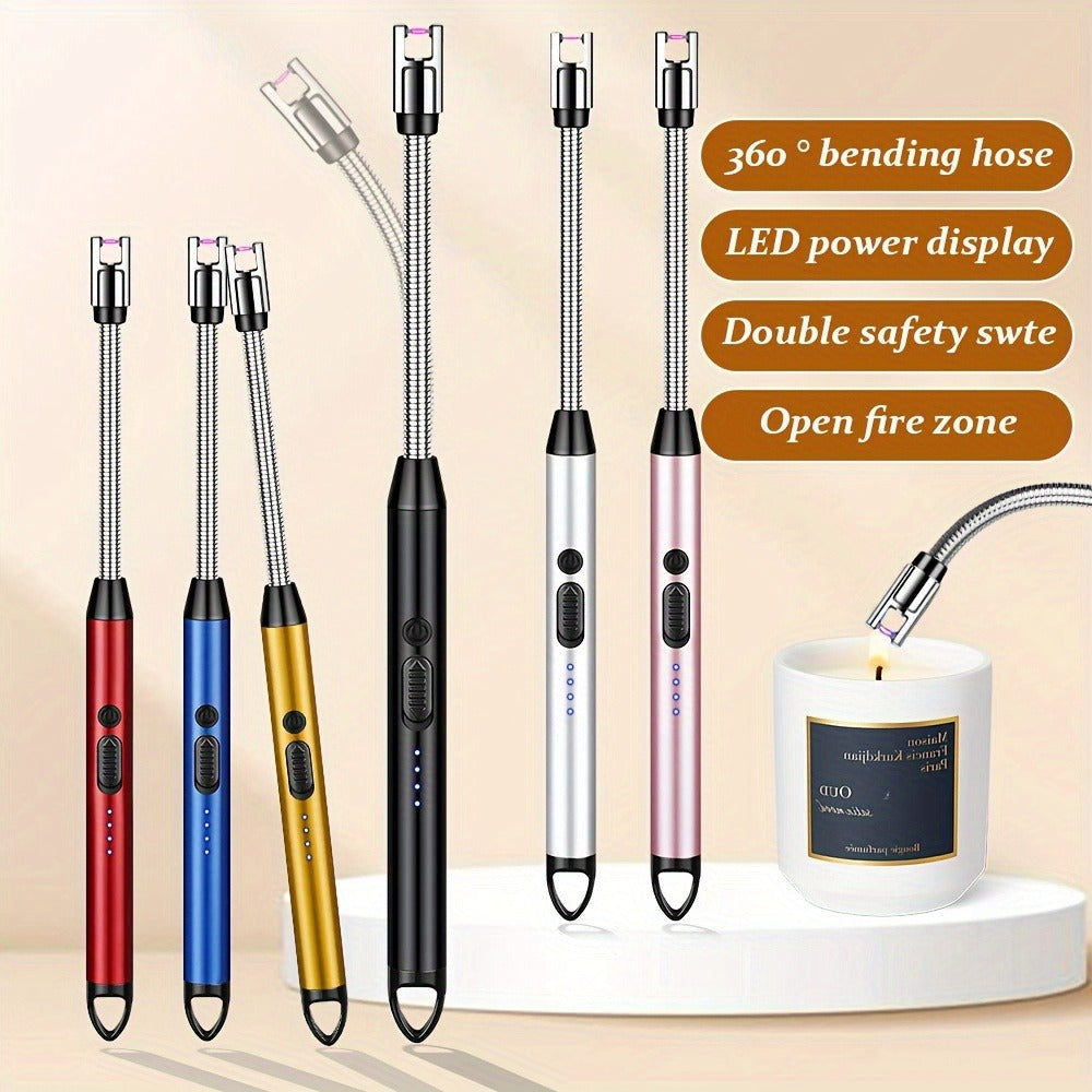 USB Rechargeable Electric Arc Lighter, 360° Rotating Flameless Plasma Igniter with Safety Switch for Candles, BBQ, Camping, Kitchen – 1pc or 2pcs Set