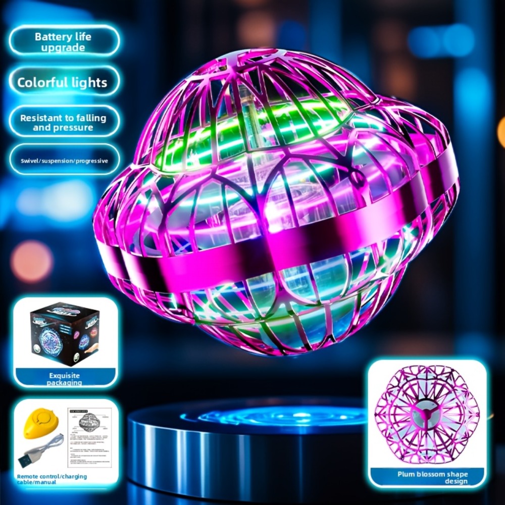 UFO Flying Ball Toy Smart Sensor Hovering Drone Hexagonal Spinning Saucer with Autonomous Flight for Kids Boys Girls Indoor Outdoor Party Christmas Birthday Gift Blue Purple Red