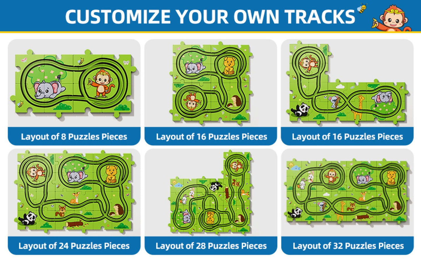 Jigsaw Puzzle Race Track Car Set Toy for Boys Kids – 39 56 73 PCS Flexible Building Track with Toy Cars | STEM Educational Play | Best Birthday Christmas Gift Ages 3 4 5 6 7