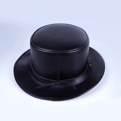 Genuine Leather Top Hat Steampunk – Shapeable Wide Brim Gentleman Hat for Men Women, Halloween Costume Topper, Deadman Victorian Derby Hat, Handcrafted Top-Grain Leather, Black, Sizes S-3XL