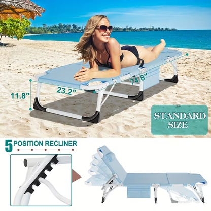 Folding Chaise Lounge Chair for Outdoor Tanning – 5-Position Adjustable Sunbathing Lounger with Face Hole for Pool, Beach & Backyard – Standard & Oversize Available