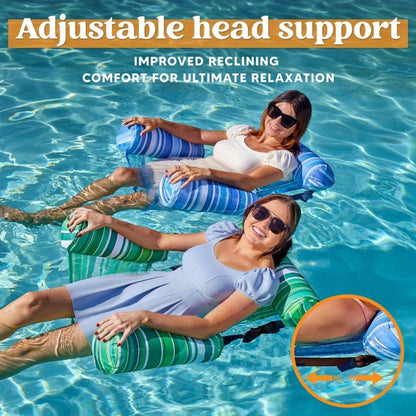 Inflatable Pool Float Lounge Chair 2 Pack for Adults – Heavy Duty Blow Up Floating Chairs with Adjustable Back & Head Support, Pillow, Fabric Cover, Pool Beach Lake Summer Water Party Gift Set