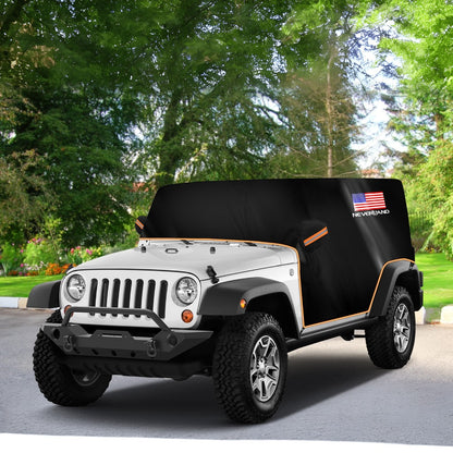 Jeep Wrangler Half Car Cover Waterproof 210D Oxford Fabric – Reflective Strip Windproof Straps for JK JL JKU JLU 2-Door & 4-Door 2007–2024