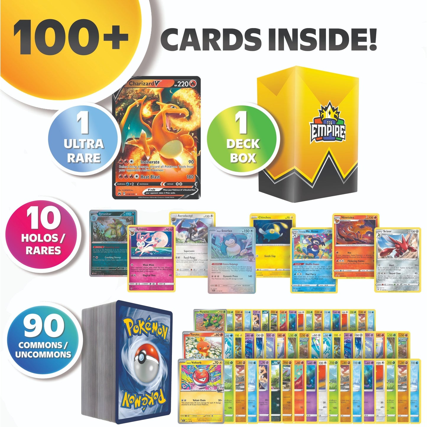Pokemon Card Bundle 100+ Cards | Ultra Rare Guaranteed | 10 Holos & Rares | TCG Collector Gift Set for Kids & Adults with Storage Box | Authentic Pokémon TCG Cards