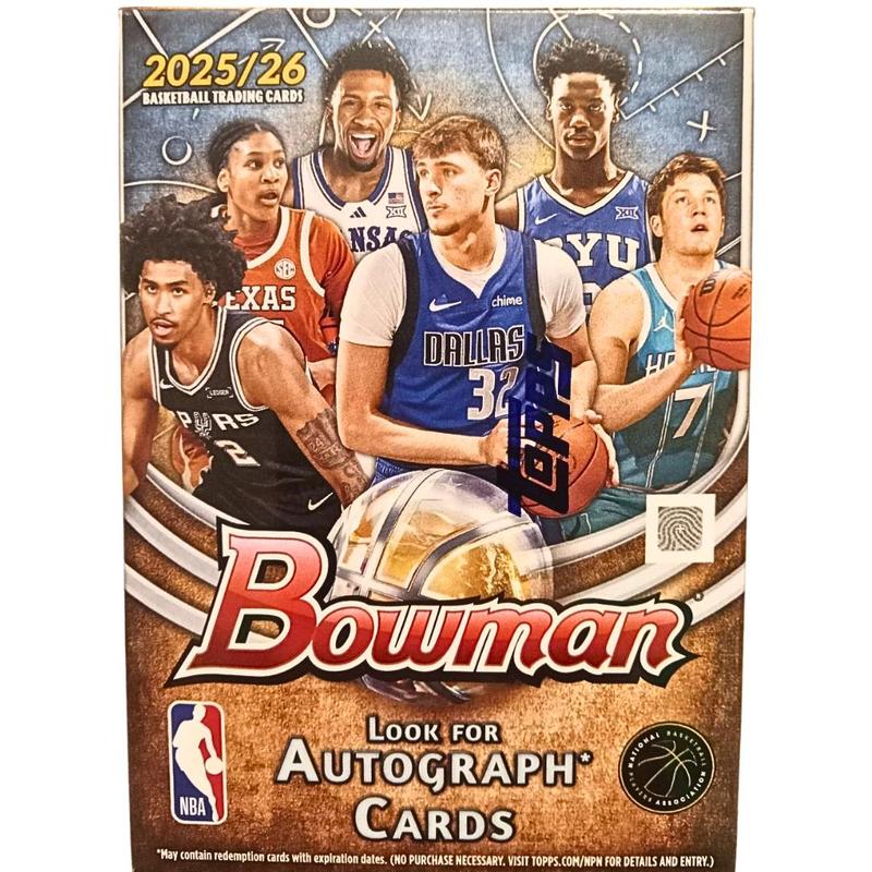 2025-26 Topps Bowman Basketball Blaster Box – 60 Cards with Chrome Prospect Autographs & Red Shield Rookies – 6 Packs + 6 Toploaders – NBA Trading Card Gift
