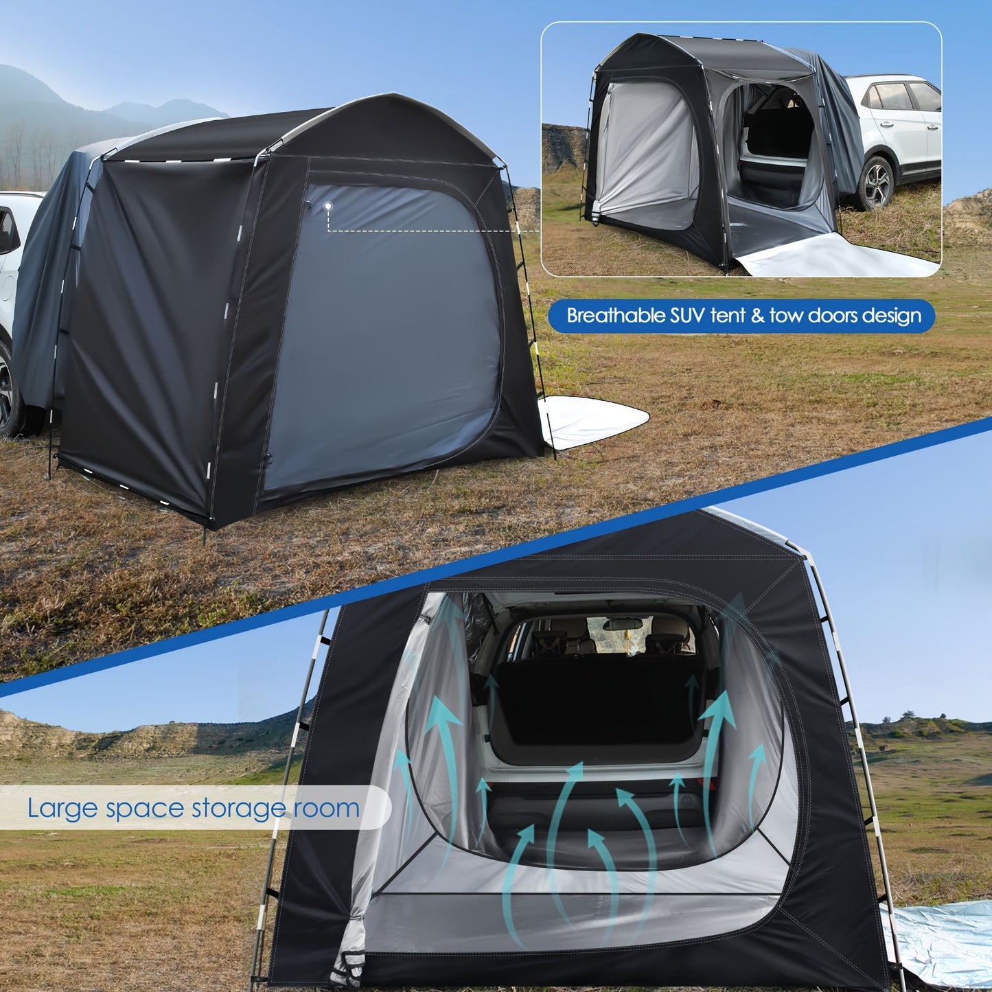 SUV Tent for Camping 5 Person Car Camping Tent Waterproof Tailgate Tent Easy Setup with Porch Awning for Outdoor Road Trip Family Camping Black Gray Navy Green