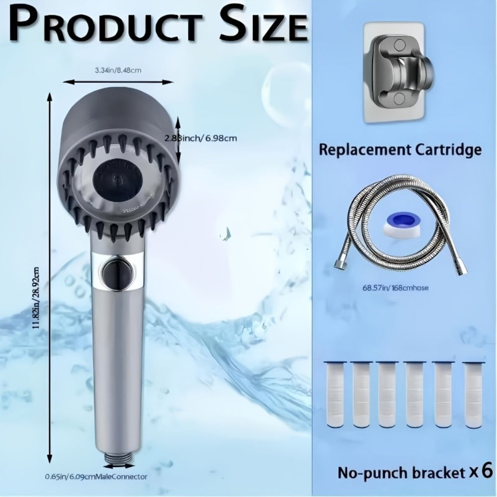 High Pressure Shower Head Set 4-Piece – Turbine Spray Wall Mounted, 3-Stage Adjustable Mode, 6 Water Filters & 68" Hose, Skin-Friendly Bathroom Shower Upgrade Kit