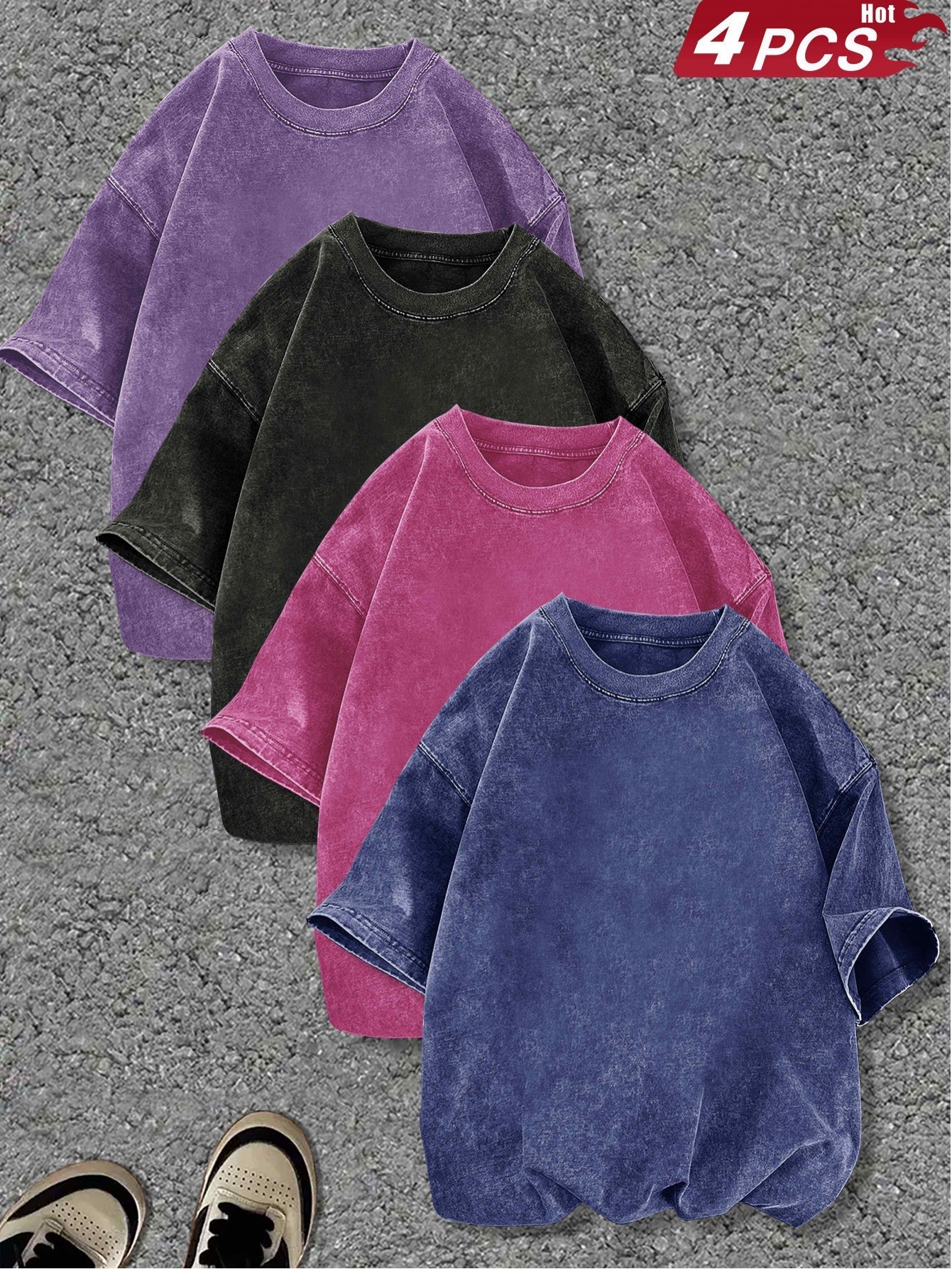 Women's Vintage Washed T-Shirt - 4-Pack Round Neck Short Sleeve