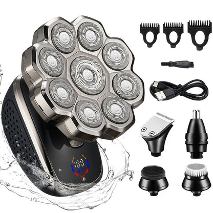 Men's Electric Rotary Shaver 7D 9D with LED Display — Titanium Blades, Wet & Dry, USB-C Fast Charging, Head Shaver & Bald Barber Tool, Father's Day Gift for Men