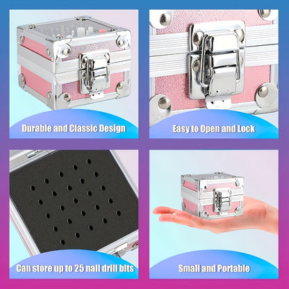 Nail Drill Bit Set Tungsten Steel & Ceramic Grinding Heads with Storage Box for Gel Removal Nail Enhancement Polishing Shaping Multi-Grit Abrasive Bands Coarse Medium Fine Electric Nail Drill Machine