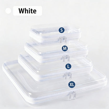 Clear Storage Box Set 4 Pcs Hard Transparent Zipper Organizer Plastic Case S M L XL Makeup Cosmetics Snacks Stationery Kids Toys Multi-Color Purple Blue Pink White