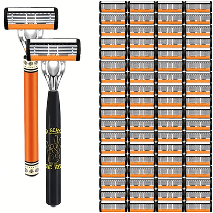Double Edge Safety Razor Set for Men with 2 Handles & Stainless Steel Replacement Blades — Barber-Quality Close Shave Manual Shaving Kit, Reusable Eco-Friendly Razor, 24/36/54/72 Blade Options