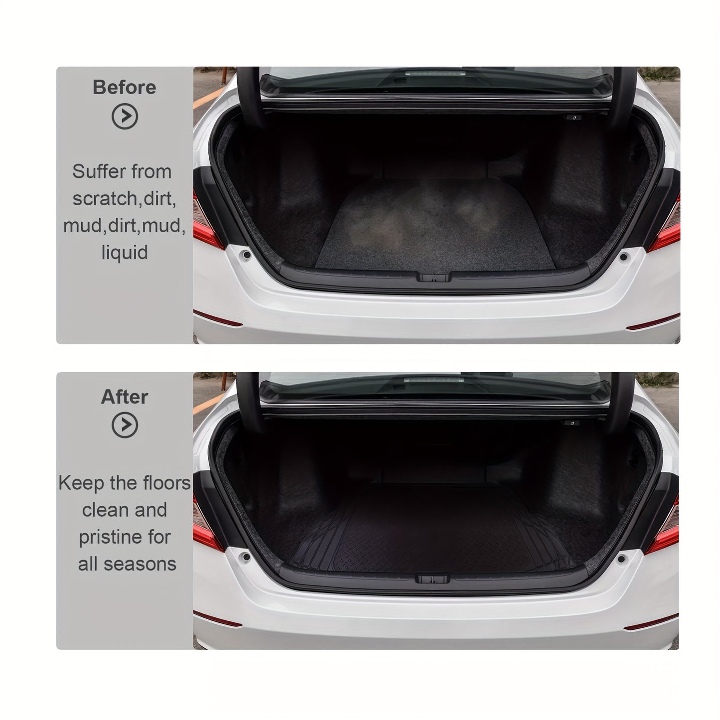 Trunk Cargo Liner Rubber Mat Universal Fit - All Weather Waterproof Trunk Mat with Seat Back Protector, Trim-to-Fit for Cars, SUV & Sedan