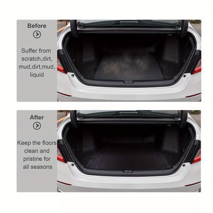 Trunk Cargo Liner Rubber Mat Universal Fit - All Weather Waterproof Trunk Mat with Seat Back Protector, Trim-to-Fit for Cars, SUV & Sedan