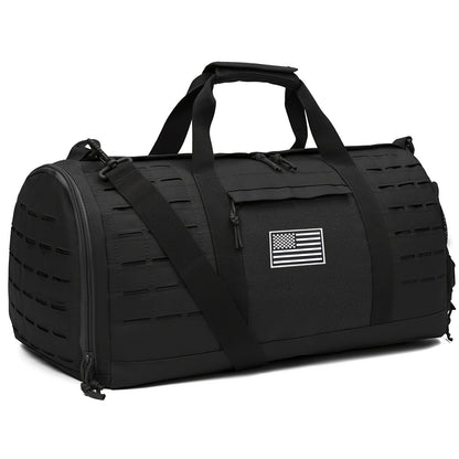 Tactical Duffle Bag 40L for Men Heavy Duty Gym Bag with Shoe Compartment Laptop Pocket Waterproof Sport Travel Bag Weekender Overnight Bag for Gym Fitness Basketball Football Office Commute Khaki Black Green