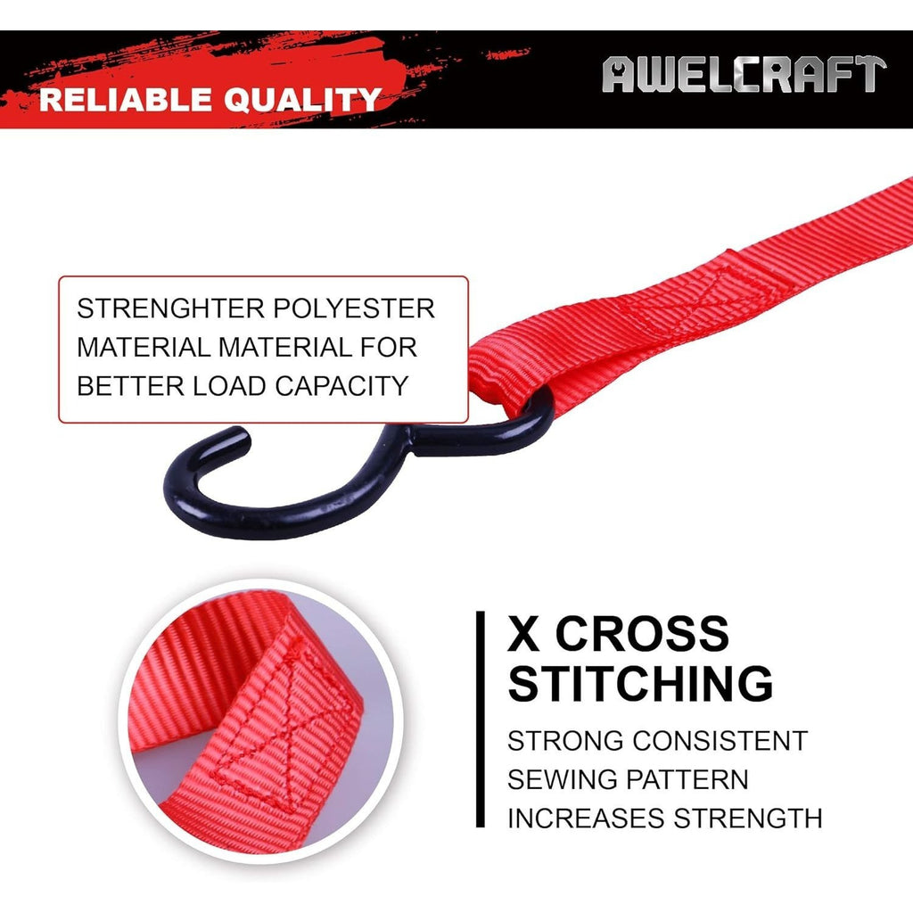 4-Pack Ratchet Tie Down Straps with 4 Soft Loops – 15FT, 1500 lbs Breaking Strength, Heavy Duty for Moving, Motorcycle, Lawn Gear, Multi-Color (Orange, Blue, Camo, Green, Red, Yellow)