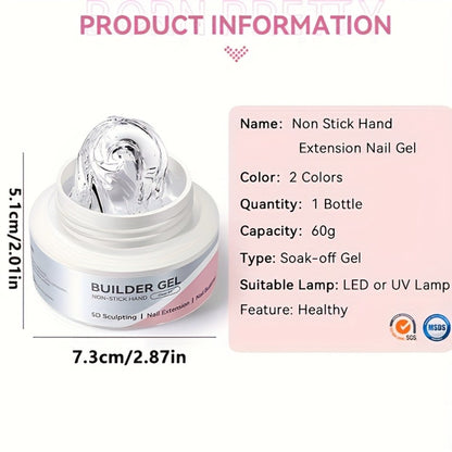 Builder Gel Nail Extension Sculpting Gel 60g No-Sticky Soak-Off – Clear & Milky White 3D Carving Molding UV/LED Curable Construction Gel for DIY & Salon Nail Art Women by BORN PRETTY