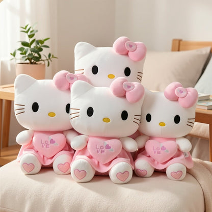 Hello Kitty Stuffed Animal Plush Doll Officially Licensed Sanrio – Pink White KT Cat Soft Cuddly Plush with Hugging Heart, Kawaii Collectible Gift for Girls Kids Teens Fans, Birthday Christmas Valentine