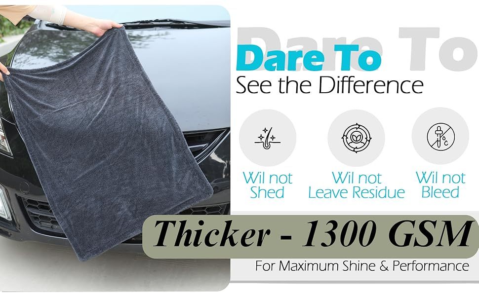 Extra Large Pack of 2 Double Twisted Loop Quick-Drying Towel | 24X36 Inches 1400GSM And 12X12 Inches | High Absorbency | Leaving No Streaks | Designed for Car Detailing