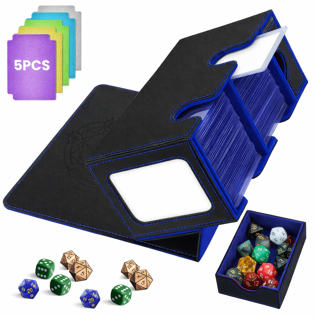 TCG Deck Box with Commander Display & Dice Tray - Holds 300+ Sleeved Cards, Double Deck Case for MTG Pokemon YuGiOh CCG, 5 Dividers & Hard Sleeve Included | Card Storage Box Red Gray Green Purple Blue