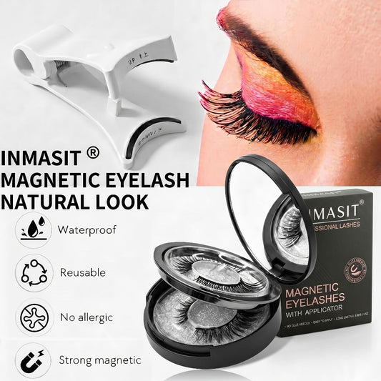 Magnetic Eyelashes Glue-Free Reusable False Lashes – Natural Wispy Fluffy Cat Eye Style, Waterproof & Sweatproof with Applicator & Storage Case, Black & Pink Set for Daily Wear, Parties & Beauty Gifts