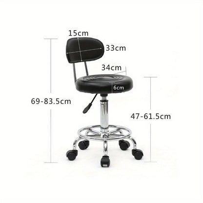 Adjustable Height Bar Stool with Backrest & 360° Swivel - Modern Counter Stool Rotating Chair for Kitchen Island Dining Room Bistro Spa Salon, Armless Striped Design, White