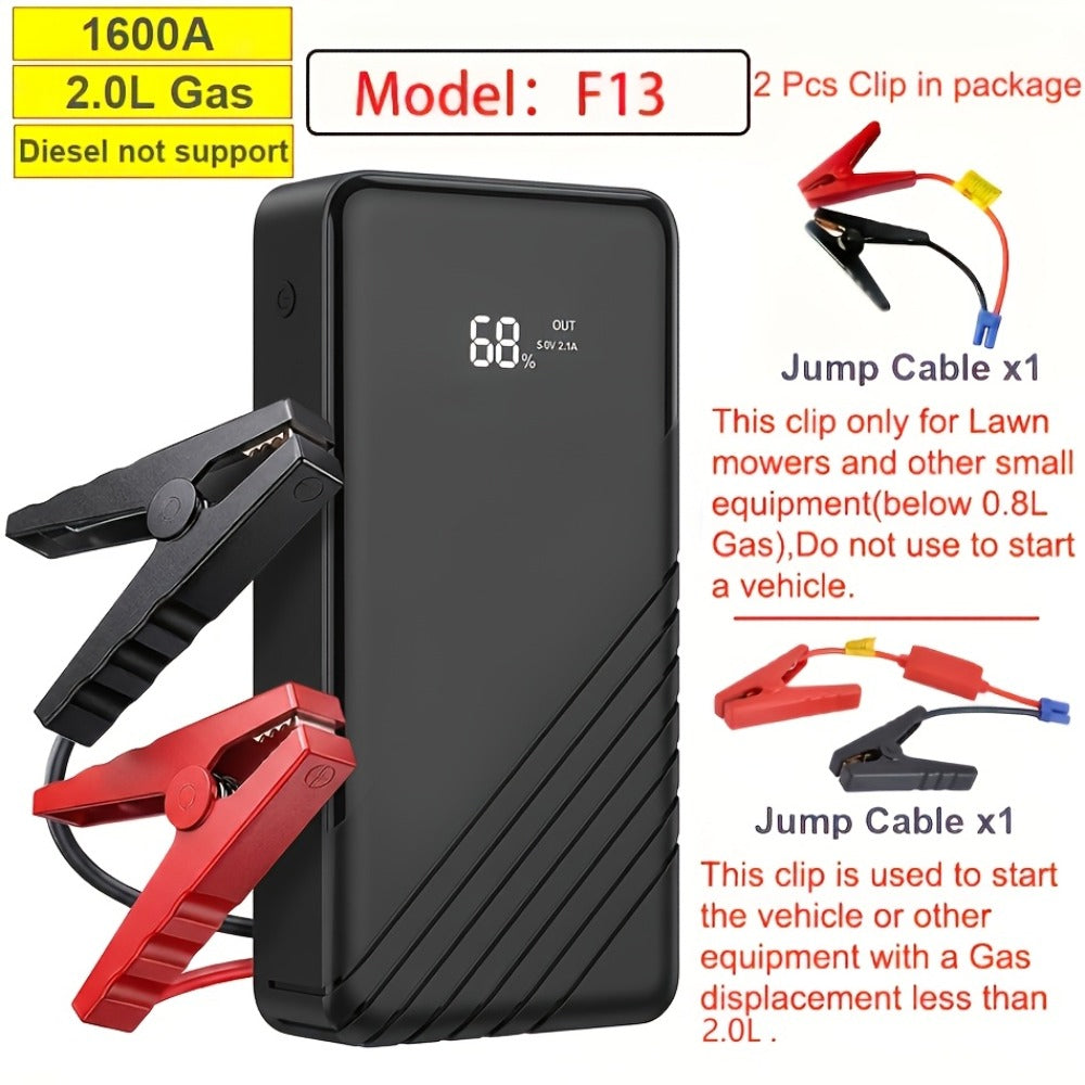 Jump Starter Power Bank 1600A–3000A – 12V Car Battery Booster, USB-C Fast Charge, LED Flashlight, MCU Precision Control, Works at -20°C