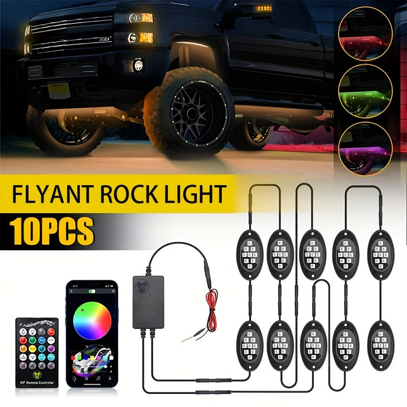RGB Rock Lights Kit for Trucks & Cars, Sound-Activated LED Underbody Lights with APP & Remote Dual Control, 9 Large Beads Multicolor Chassis Neon Footwell Lighting for Pickup Off-Road