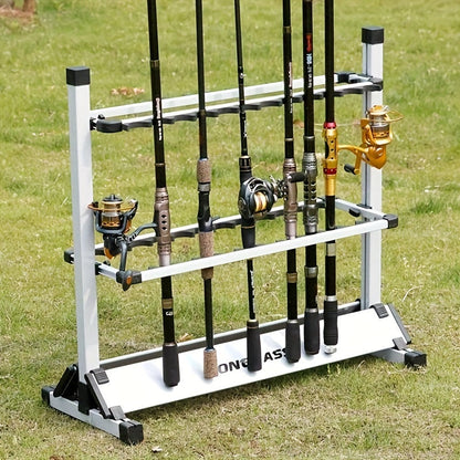 Aluminum Fishing Rod Holder Rack Holds Up to 24 Rods, Portable Lightweight Rust-Resistant Rod Stand with Cushioned Holders & Carrying Handle, Freestanding Fishing Pole Organizer for Garage Cabin Home
