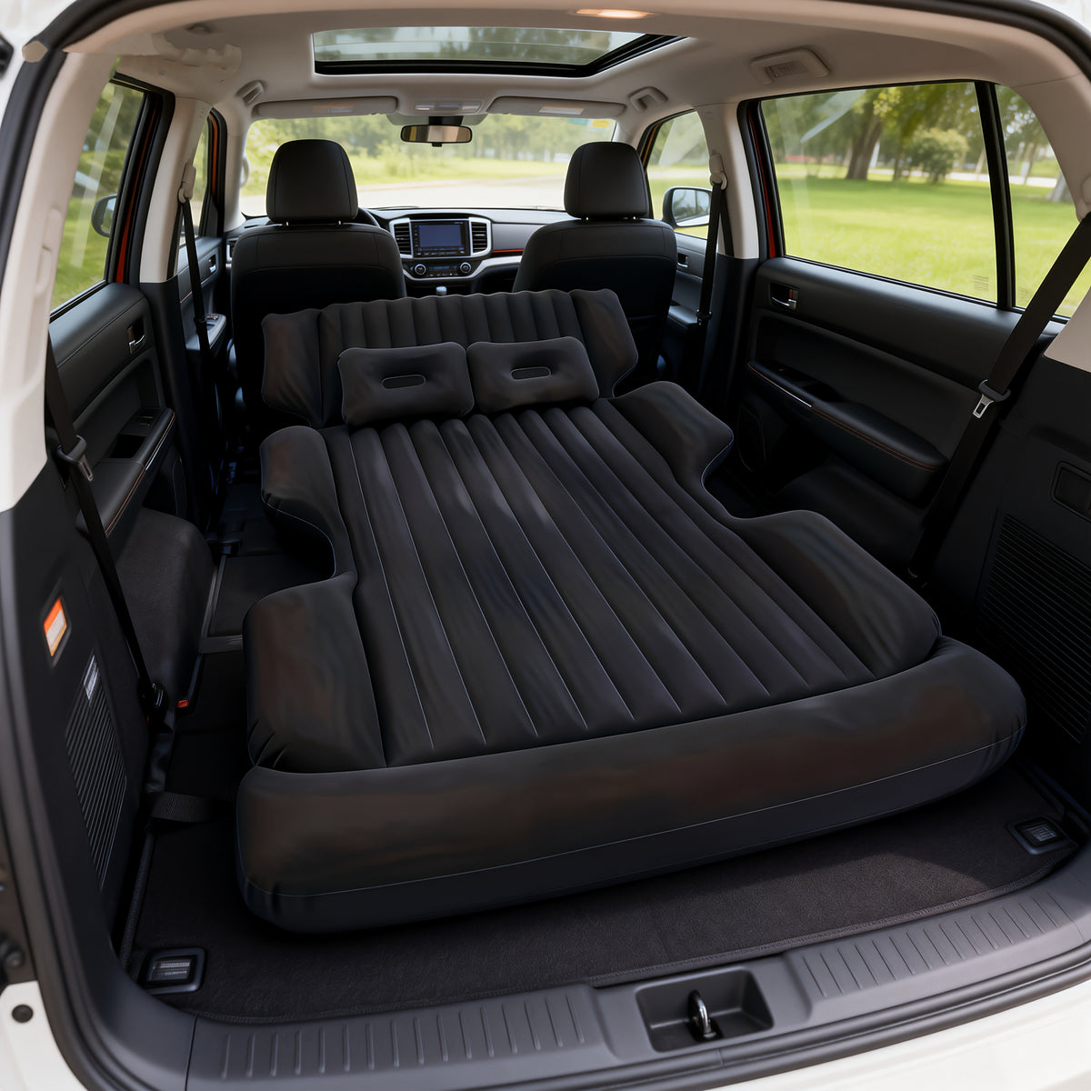 Comfortable Thickened Gray/Black Car Inflatable Mattress, Car Accessories, Inflatable Car bed for Truck and SUV Trunk, Foldable and Portable Skin-Friendly Back Seat Mattress, camping gear and equipment