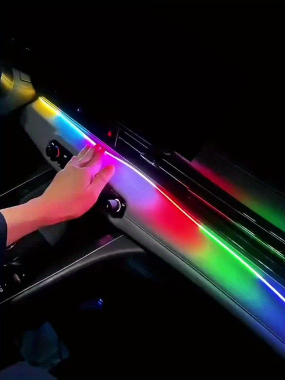 Car Interior LED Strip Lights App Control Dreamcolor Dynamic 114" Fiber Optic Ambient Lighting Kit for Center Console Door Decoration, Music Sync USB Power, 4pcs 6-in-1 10-in-1 Options