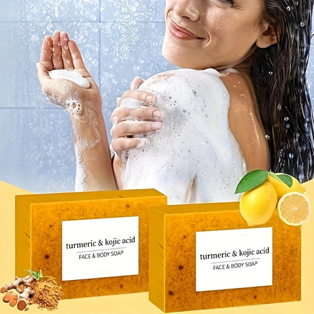 Turmeric Kojic Acid Soap Bar with Lemon Honey Natural Handmade Brightening Soap 12 Bars 100g Each with Bubble Net for Dark Spots Hyperpigmentation Glowing Skin Face Body All Skin Types