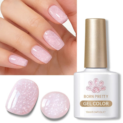 Glitter Jelly Gel Nail Polish Snowflake Sequin Pink Soak-Off UV LED – Semi-Permanent Sparkle Gel Varnish 10ml, Long-Lasting Christmas Holiday Winter Nail Art for DIY Salon Manicure Women