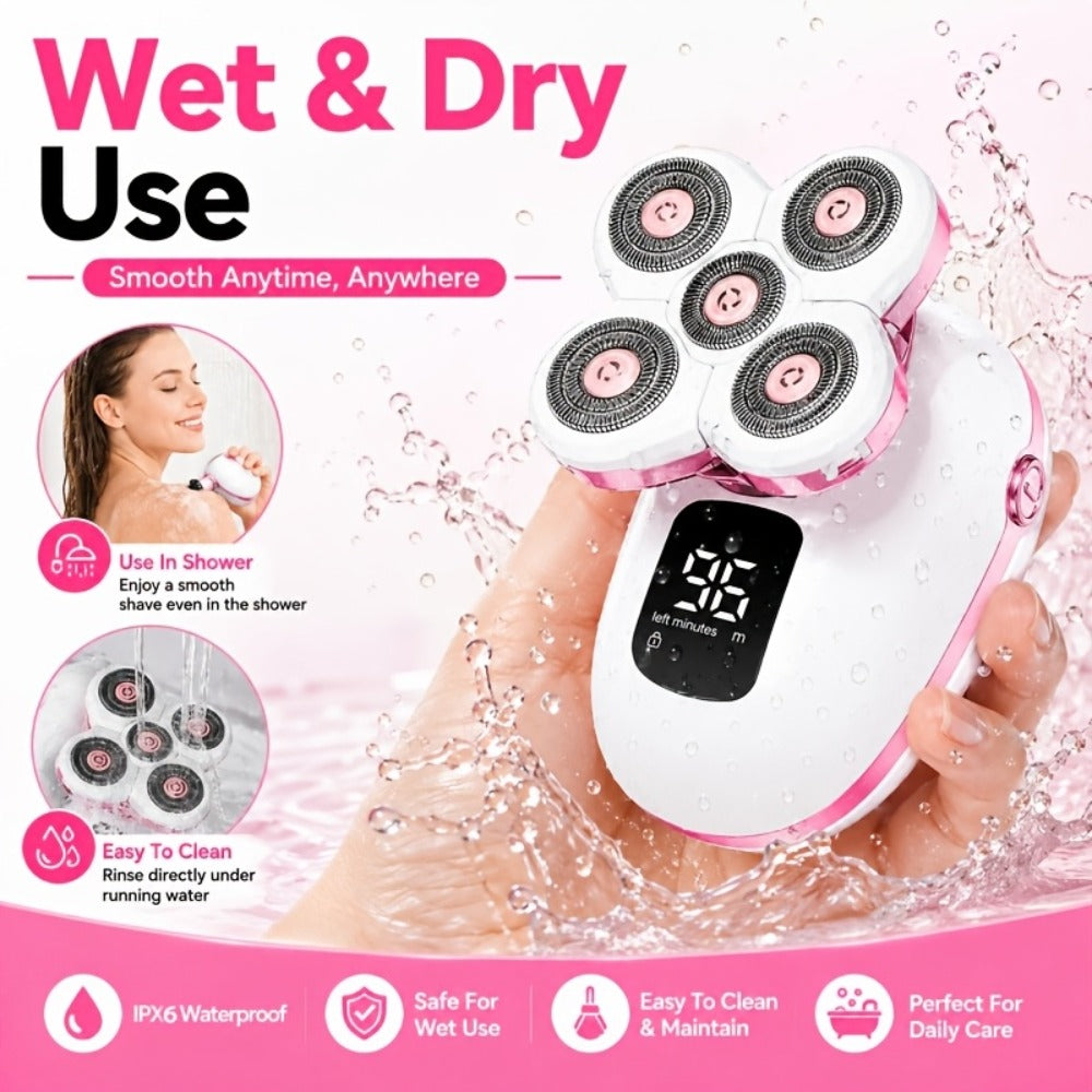 Waterproof Electric Shaver for Women & Men – IPX6 Rotary Head, Wet & Dry Body Hair Removal, Floating Head, Type-C Charging, LED Display, Underarm Leg Arm Face Shaver, Holiday Gift