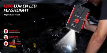 Portable Jump Starter with Air Compressor – 15000A-19000A Peak 350PSI 12V 17-in-1 Car Battery Jump Starter, Digital Display, LED Light & Smart Clamp for Cars Trucks SUVs