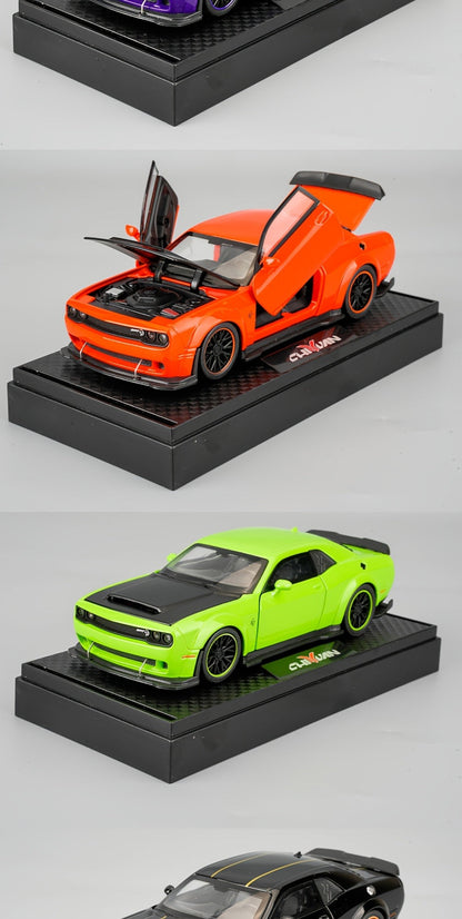 Purple Dodge Sports Car Zinc Alloy Diecast Model with Display Base & Openable Doors – High Simulation Static Display Collectible, Home Office Desktop Decoration, Gift for Car Enthusiasts