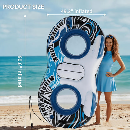2 Person Inflatable Pool Float Bed with Detachable Cooler & 2 Cup Holders – Heavy Duty Double Adult Lounge Raft for Swimming Pool River Lake Drifting Summer Couples Gift