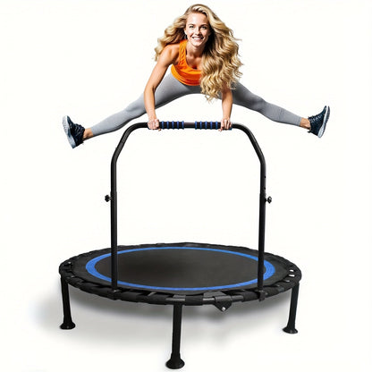 Mini Trampoline 40 Inch Collapsible Fitness Rebounder 660LBS Capacity, Adjustable Foam Handle Bars, Durable Elastic Straps & Thick Steel Frame, Quiet Indoor Outdoor Exercise Trampoline, Blue Green Red