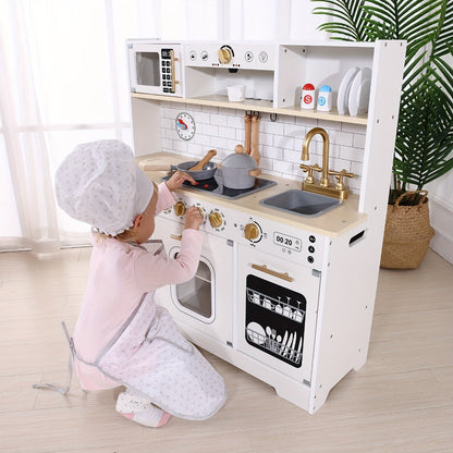 Kids Play Kitchen Set with Sink Oven Stove Dishwasher Coffee Maker Ice Maker Microwave – Realistic Pretend Play Kitchen for Toddlers Boys Girls Ages 3 4 5 6+