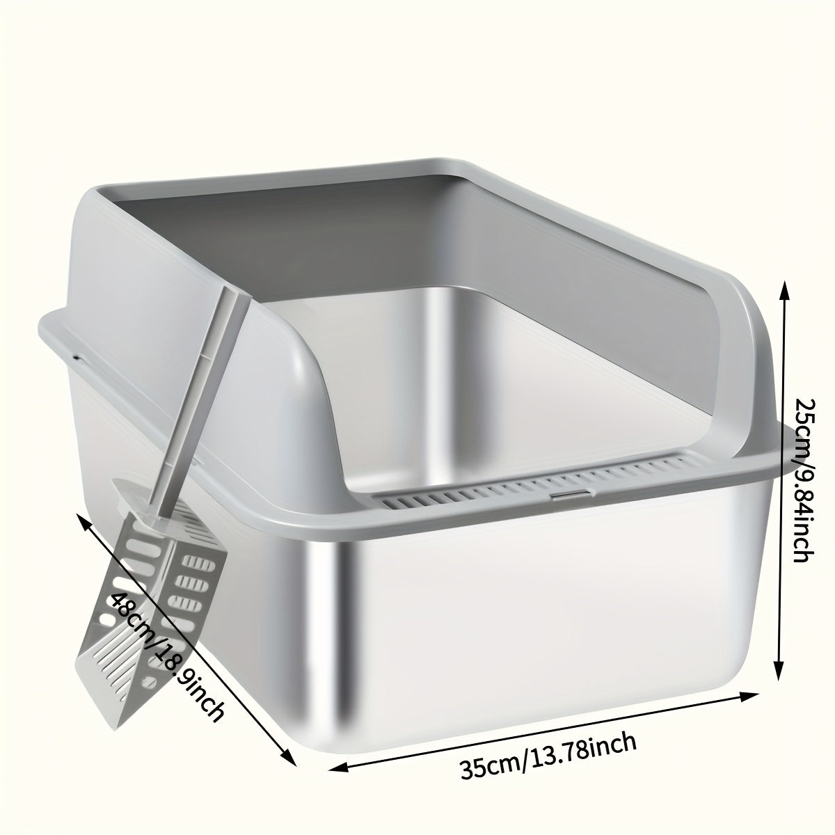 Stainless Steel Cat Litter Box with High Sides & Lid - Metal Litter Pan Anti-Leak Non-Stick Easy Clean Indoor Cat Toilet with Scoop, M & L Sizes
