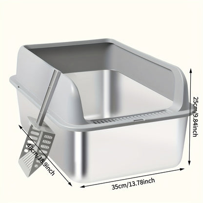 Stainless Steel Cat Litter Box with High Sides & Lid - Metal Litter Pan Anti-Leak Non-Stick Easy Clean Indoor Cat Toilet with Scoop, M & L Sizes