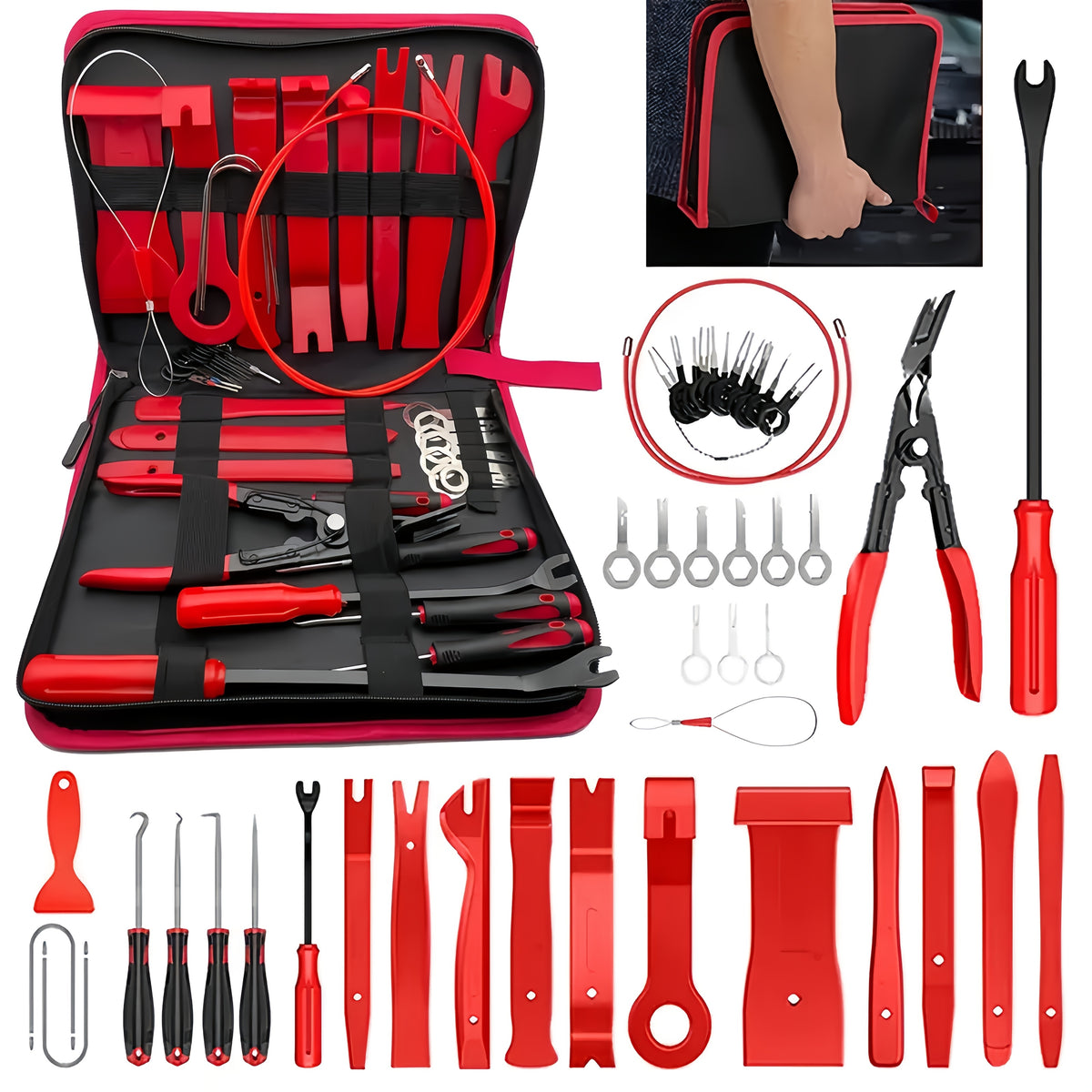 43pcs Set Of Interior Removal Tools, Car Terminal Removal Key Tools, Car Pliers, Audio Removal Tools, Car Interior Repair And Removal Kits, Precision Hook And Pick Sets, Car Film Scrapers, A Good Choice for Daily Use, Birthday Holiday Party Gifts.