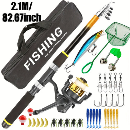 Baitcasting Rod and Reel Combo Set – Medium-Fast Action Telescopic Fishing Rod with Line, Lures, Accessories Box & Carry Bag, Ambidextrous Design for Beginners