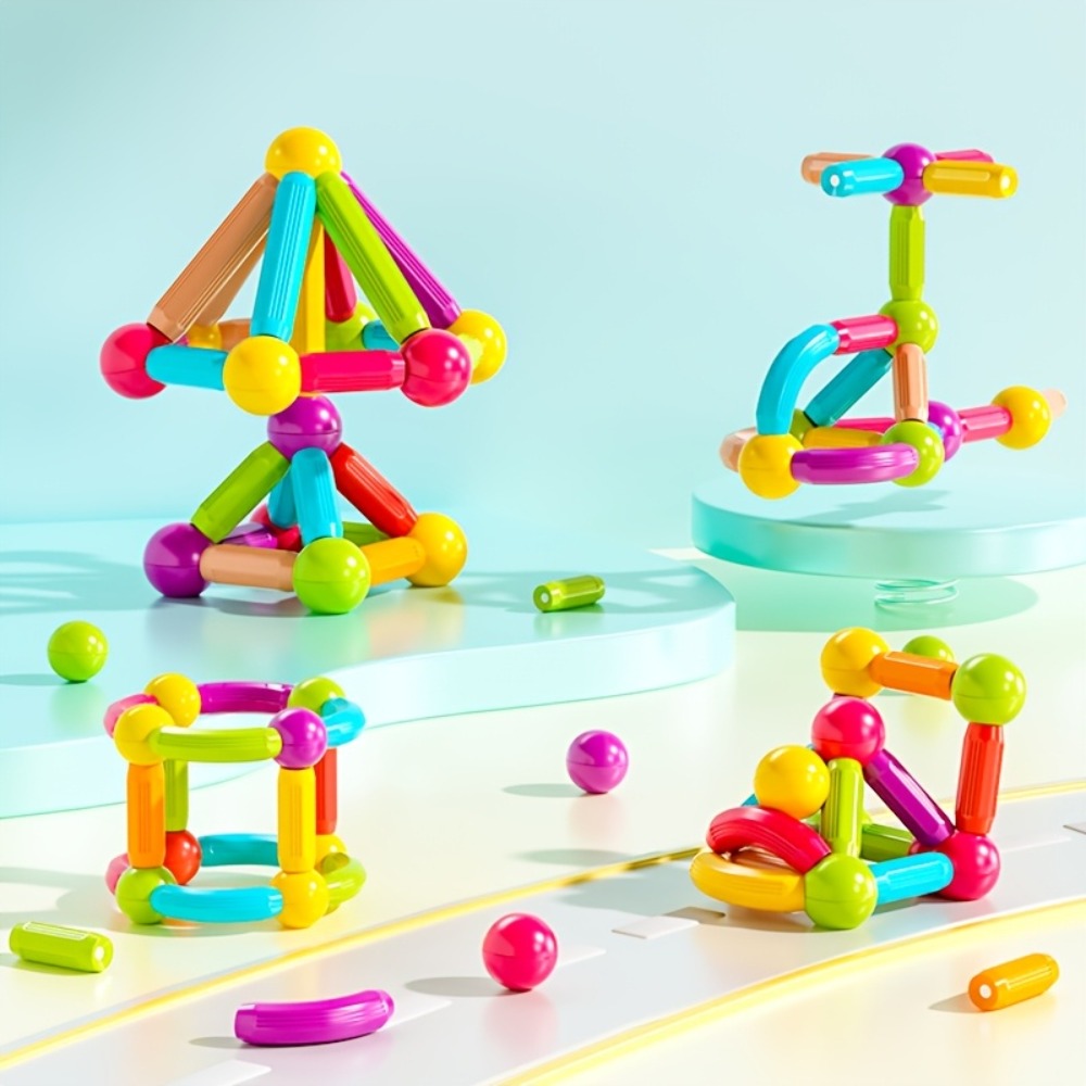 Magnetic Sticks Building Set 28 58 Pcs – 3D STEM Construction Toy for Kids Ages 3+ Build Towers Animals Shapes Creative Imagination Family Classroom Group Play Birthday Christmas Gift