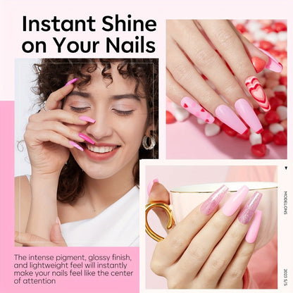 Pink Glitter Dip Powder Nail Starter Kit 4 Shades with Base Coat Top Coat & Activator – No Lamp Needed French Manicure Home Manicure Gift for Women Mothers Day