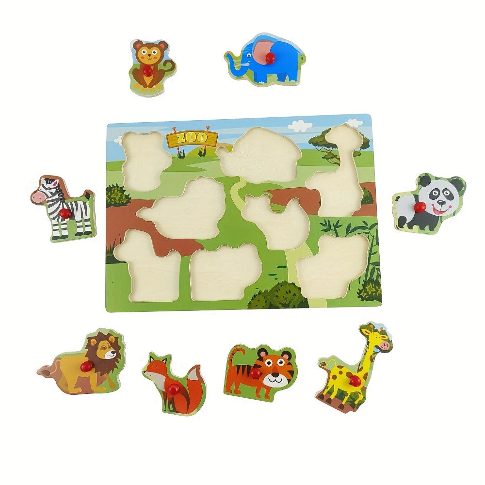 Wooden Peg Puzzles for Toddlers Set of 4 – 32 Piece Knob Puzzle Bundle Farm Zoo Christmas Halloween Themes, Montessori Educational Gift for Kids Age 1 2 3 Boys Girls
