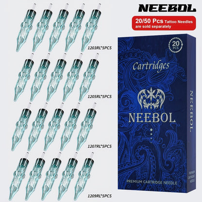 Tattoo Cartridge Needles Disposable 20/50pcs - Standard Round Liner RL & Round Magnum RM Mixed Sizes, Sterile Tattoo Needle Cartridges for Professional Artists & Beginners, Body Art Supplies